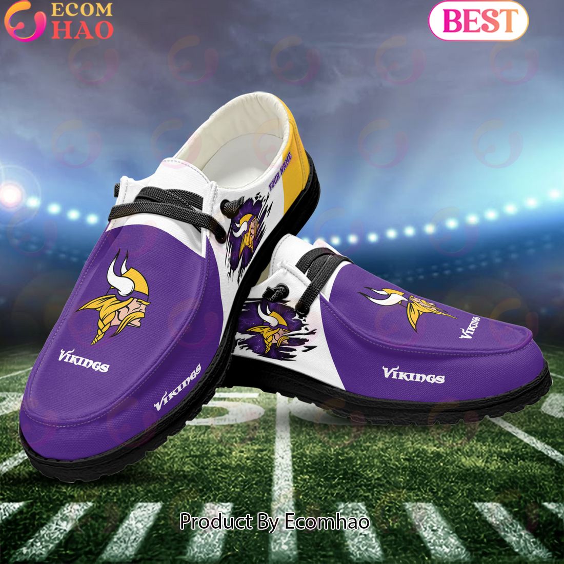 NFL Minnesota Vikings Broken Wall Logo Design Hey Dude Shoes Custom Your Name