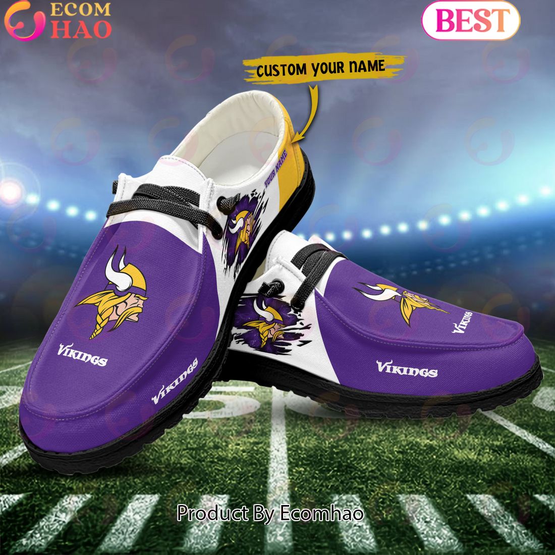 NFL Minnesota Vikings Broken Wall Logo Design Hey Dude Shoes Custom Your Name