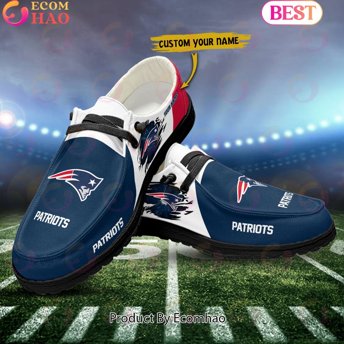 NFL New England Patriots Broken Wall Logo Design Hey Dude Shoes Custom Your Name