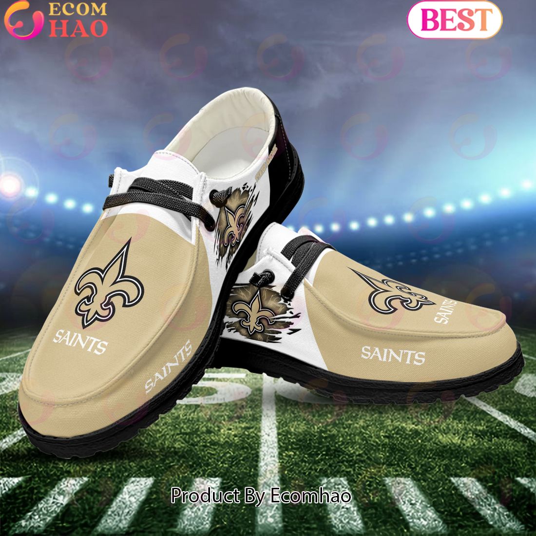 NFL New Orleans Saints Broken Wall Logo Design Hey Dude Shoes Custom Your Name