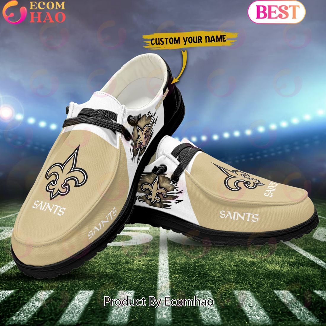 NFL New Orleans Saints Broken Wall Logo Design Hey Dude Shoes Custom Your Name