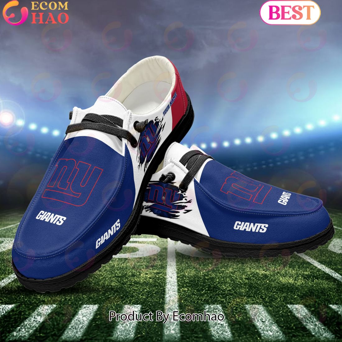 NFL New York Giants Broken Wall Logo Design Hey Dude Shoes Custom Your Name