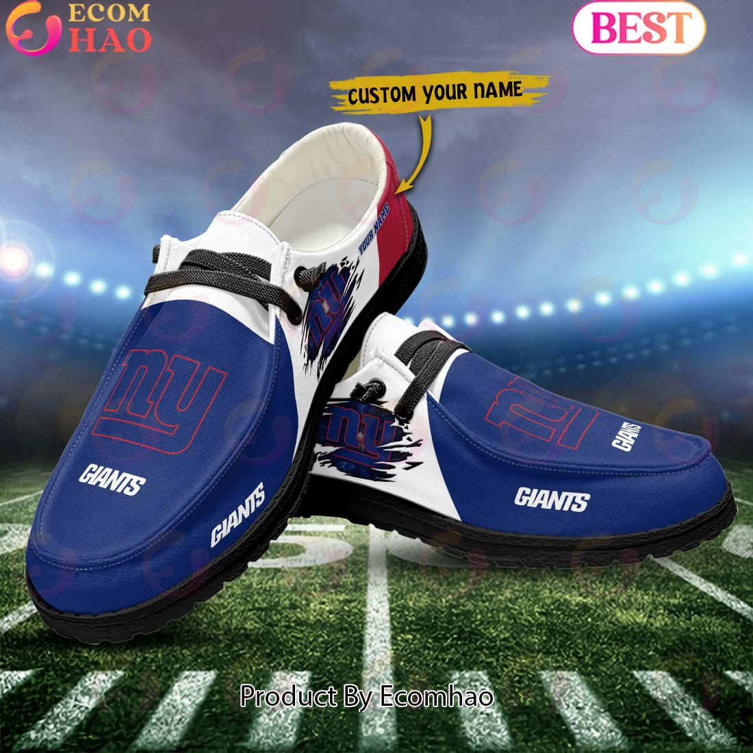 NFL New York Giants Broken Wall Logo Design Hey Dude Shoes Custom Your Name