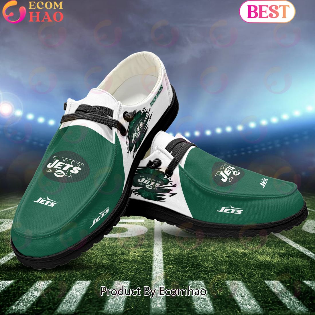 NFL New York Jets Broken Wall Logo Design Hey Dude Shoes Custom Your Name