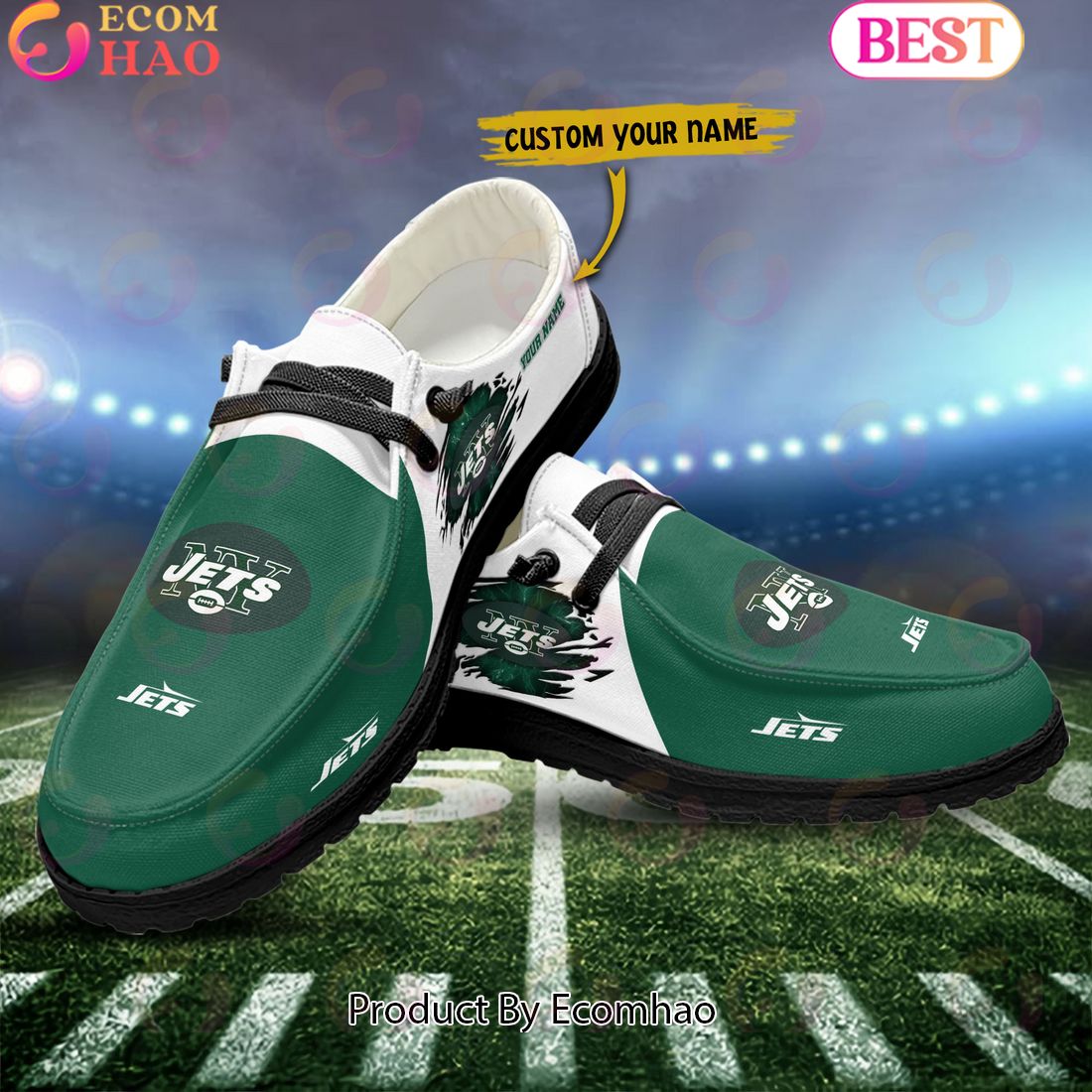 NFL New York Jets Broken Wall Logo Design Hey Dude Shoes Custom Your Name