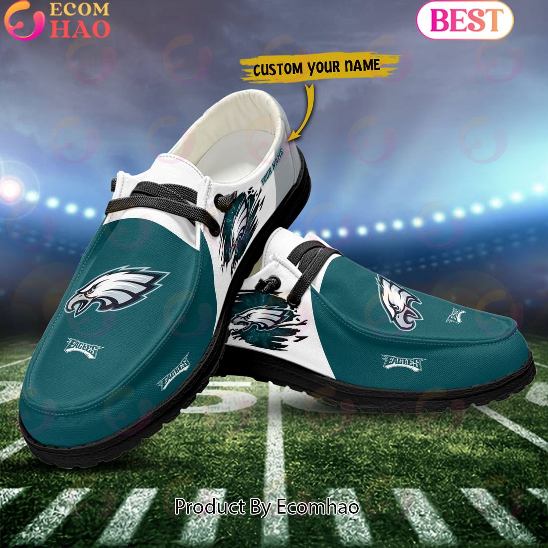 NFL Philadelphia Eagles Broken Wall Logo Design Hey Dude Shoes Custom Your Name