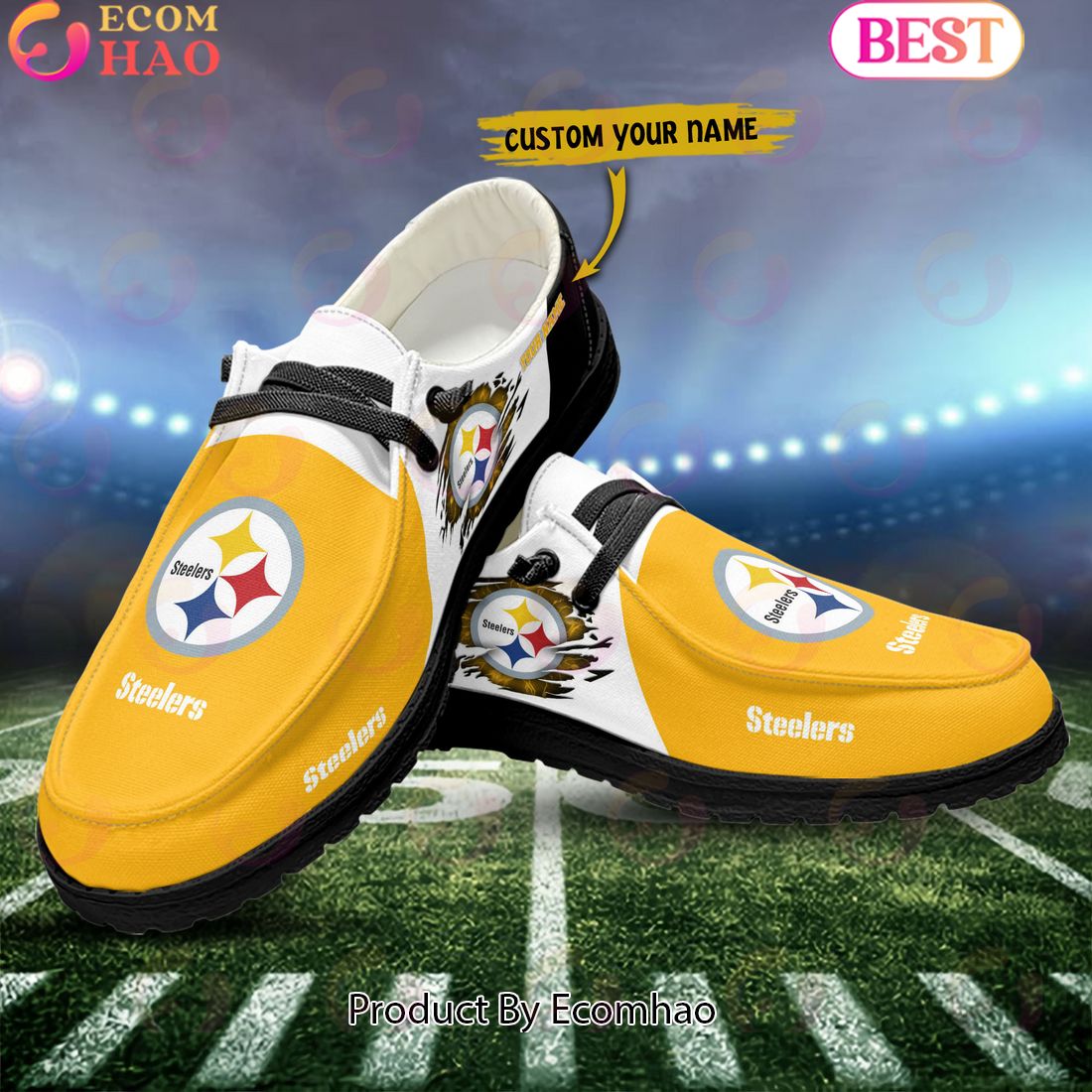 NFL Pittsburgh Steelers Broken Wall Logo Design Hey Dude Shoes Custom Your Name