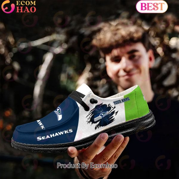 NFL Seattle Seahawks Broken Wall Logo Design Hey Dude Shoes Custom Your Name