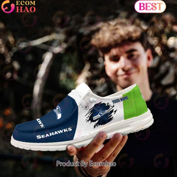 NFL Seattle Seahawks Broken Wall Logo Design Hey Dude Shoes Custom Your Name