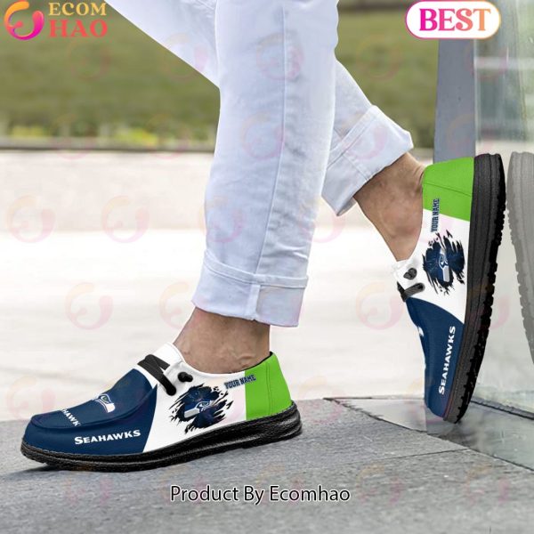 NFL Seattle Seahawks Broken Wall Logo Design Hey Dude Shoes Custom Your Name