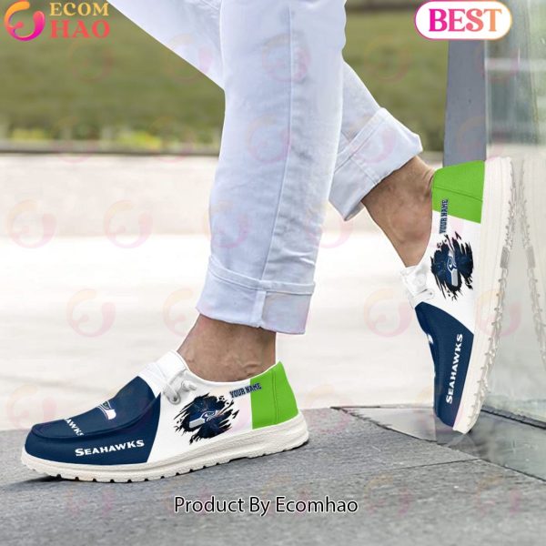 NFL Seattle Seahawks Broken Wall Logo Design Hey Dude Shoes Custom Your Name