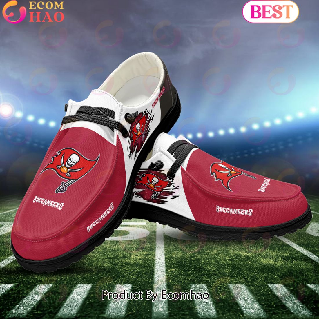 NFL Tampa Bay Buccaneers Broken Wall Logo Design Hey Dude Shoes Custom Your Name