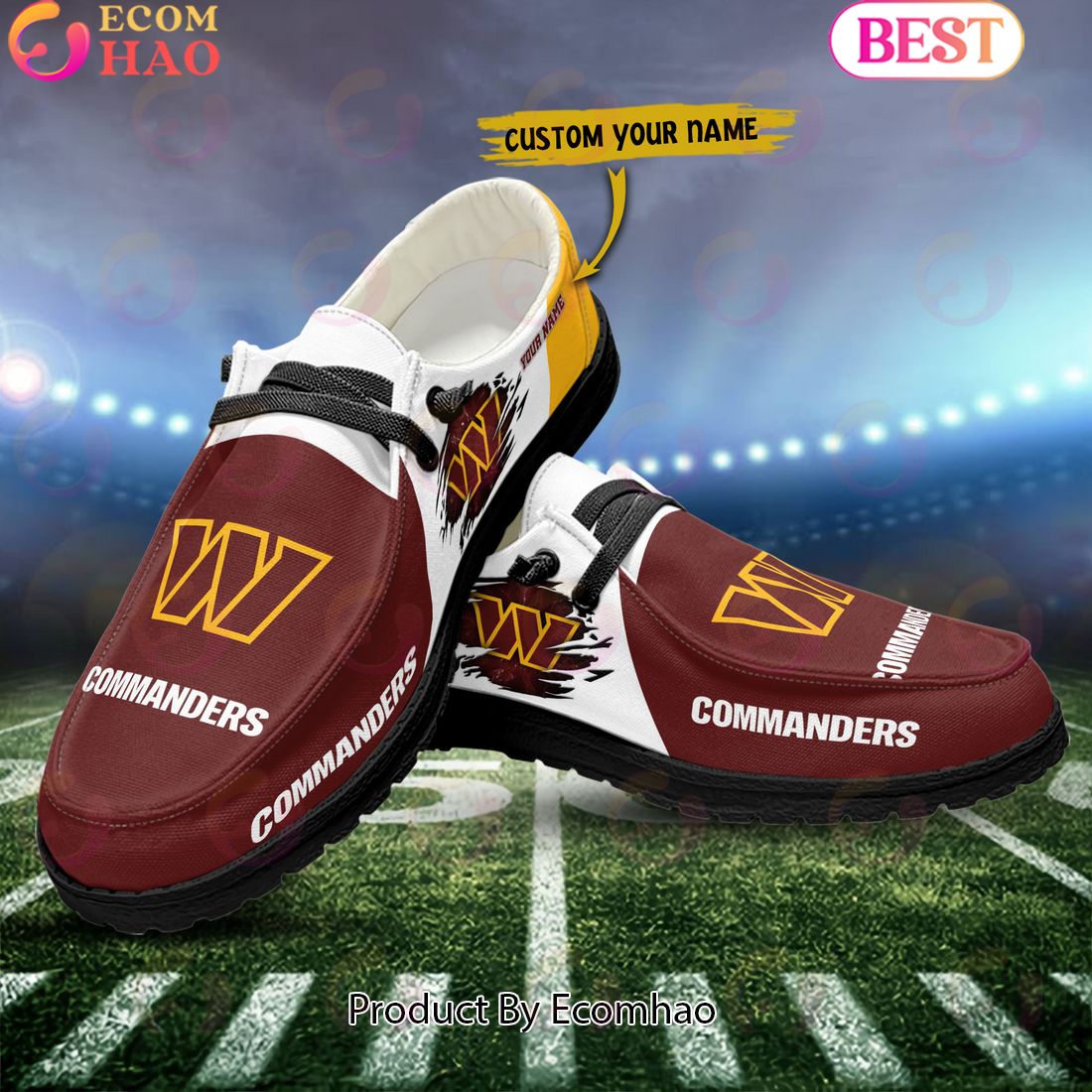 NFL Washington Commanders Broken Wall Logo Design Hey Dude Shoes Custom Your Name