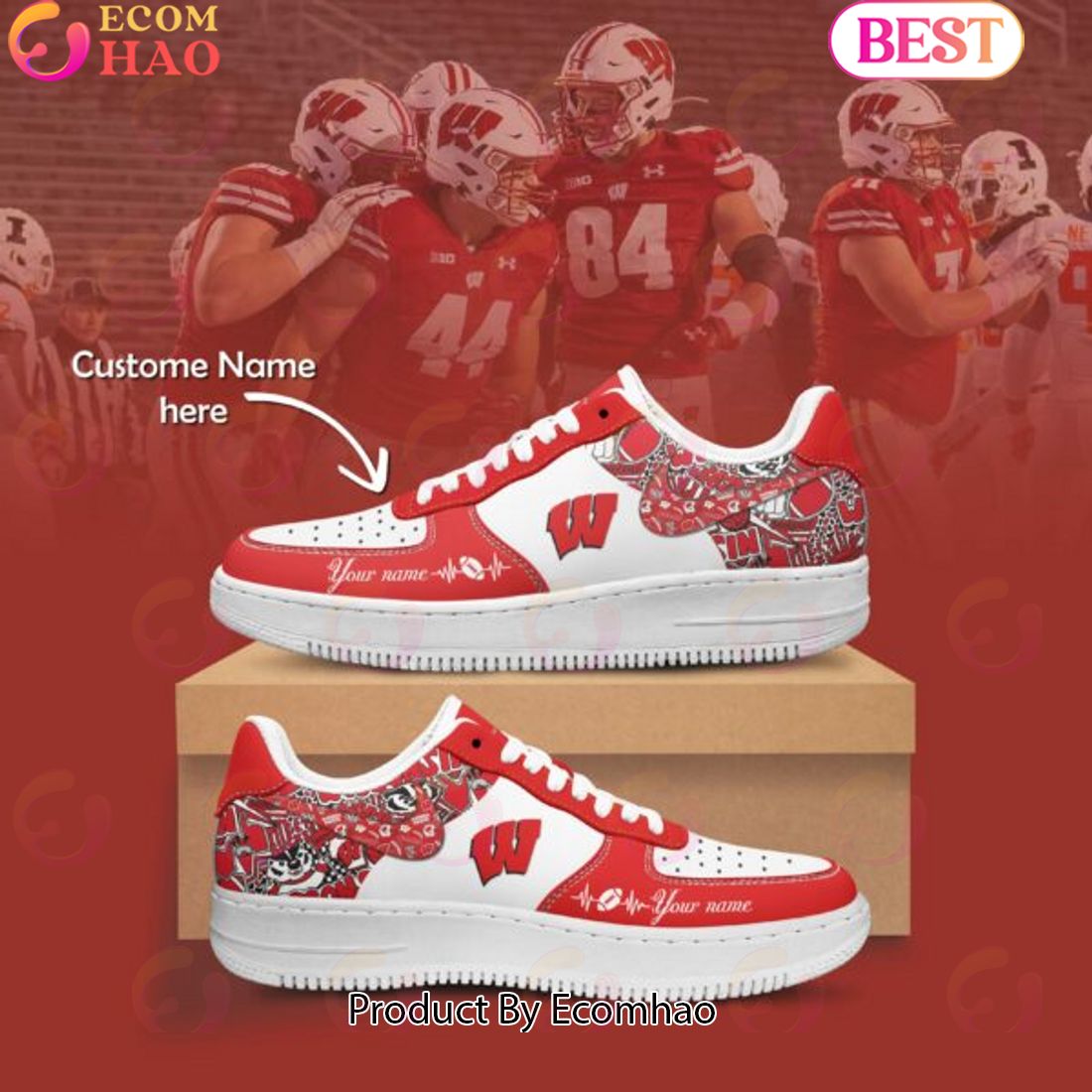 Custom Name NCAA Wisconsin Badgers Special Design Air Force 1