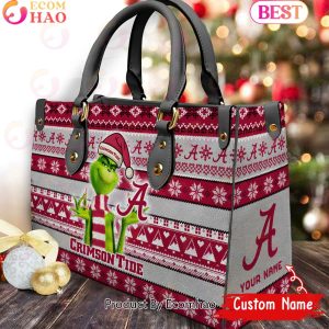 NCAA Alabama Crimson Tide Grinch Christmas Women Leather Hand Bag