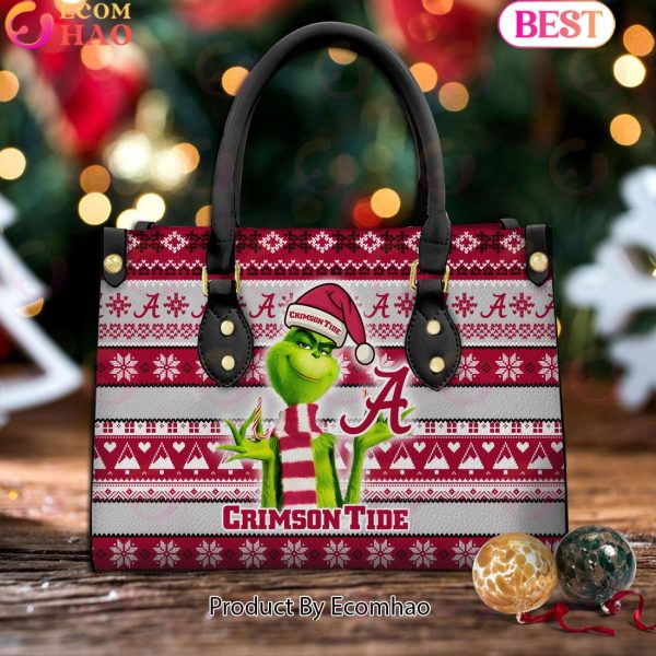 NCAA Alabama Crimson Tide Grinch Christmas Women Leather Hand Bag