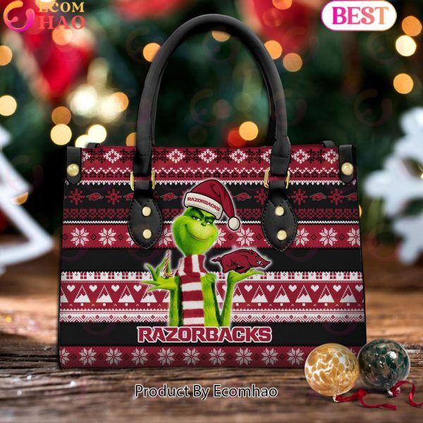 NCAA Arkansas Razorbacks Grinch Christmas Women Leather Hand Bag
