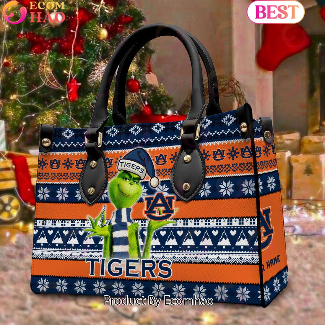 NCAA Auburn Tigers Grinch Christmas Women Leather Hand Bag