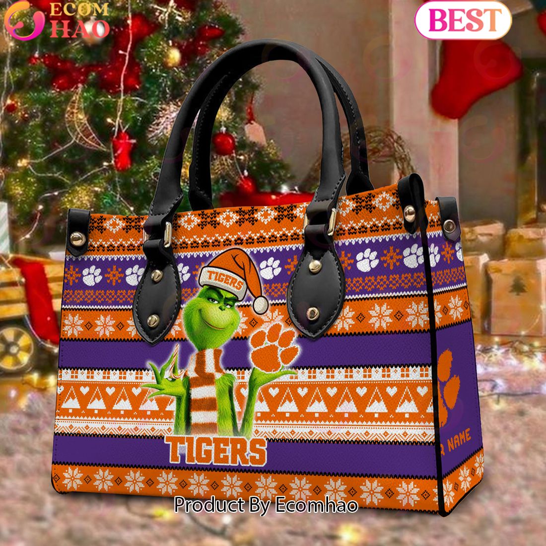 NCAA Clemson Tigers Grinch Christmas Women Leather Hand Bag