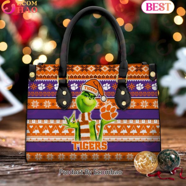 NCAA Clemson Tigers Grinch Christmas Women Leather Hand Bag