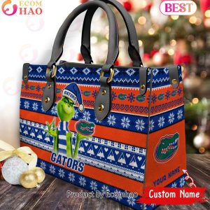 NCAA Florida Gators Grinch Christmas Women Leather Hand Bag