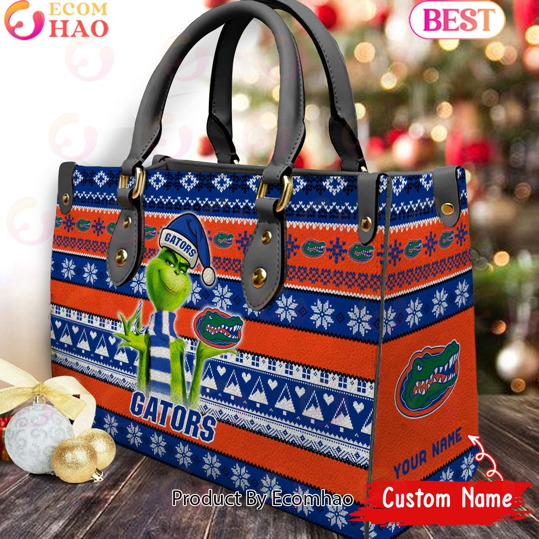 NCAA Florida Gators Grinch Christmas Women Leather Hand Bag