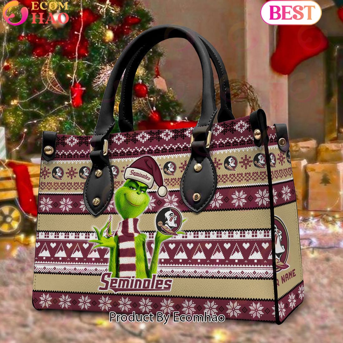 NCAA Florida State Seminoles Grinch Christmas Women Leather Hand Bag