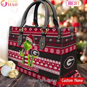 NCAA Georgia Bulldogs Grinch Christmas Women Leather Hand Bag