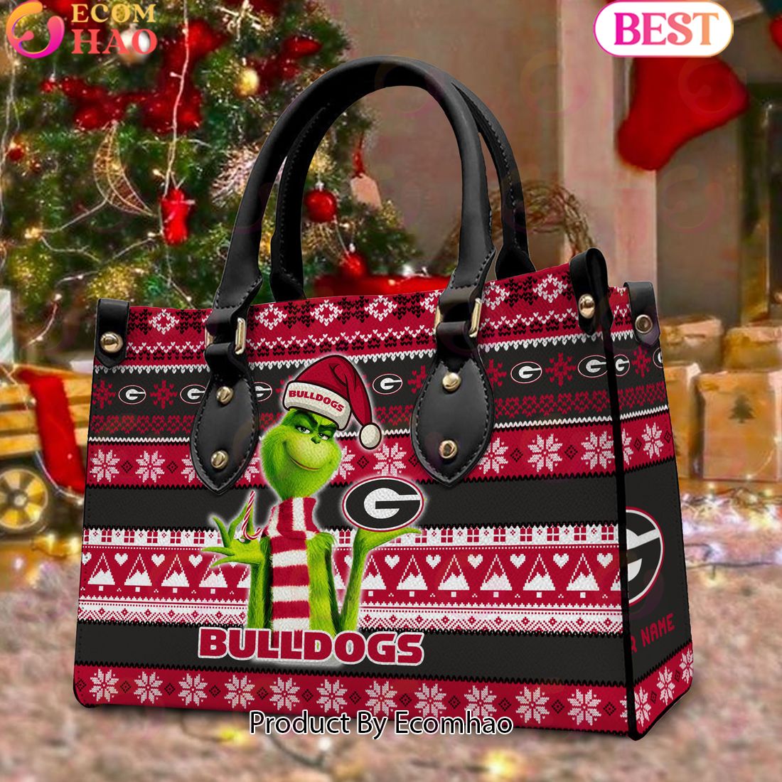 NCAA Georgia Bulldogs Grinch Christmas Women Leather Hand Bag