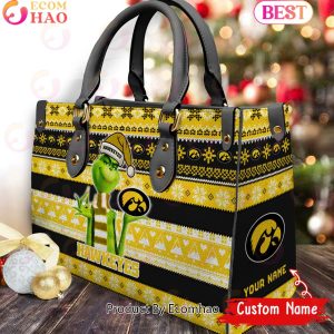 NCAA Iowa Hawkeyes Grinch Christmas Women Leather Hand Bag