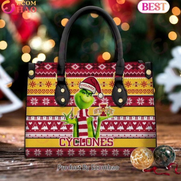 NCAA Iowa State Cyclones Grinch Christmas Women Leather Hand Bag