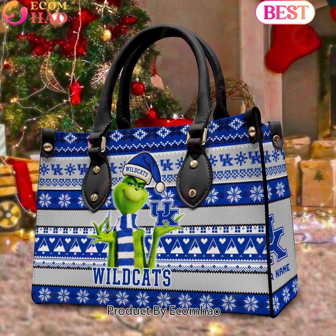 NCAA Kentucky Wildcats Grinch Christmas Women Leather Hand Bag