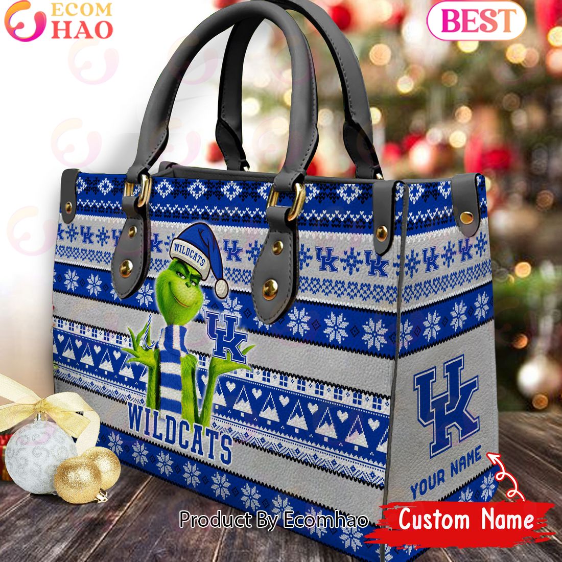 NCAA Kentucky Wildcats Grinch Christmas Women Leather Hand Bag