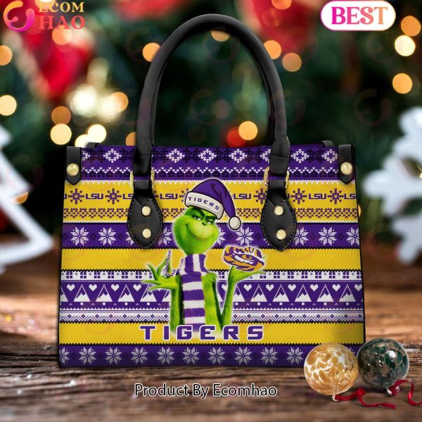 NCAA LSU Tigers Grinch Christmas Women Leather Hand Bag