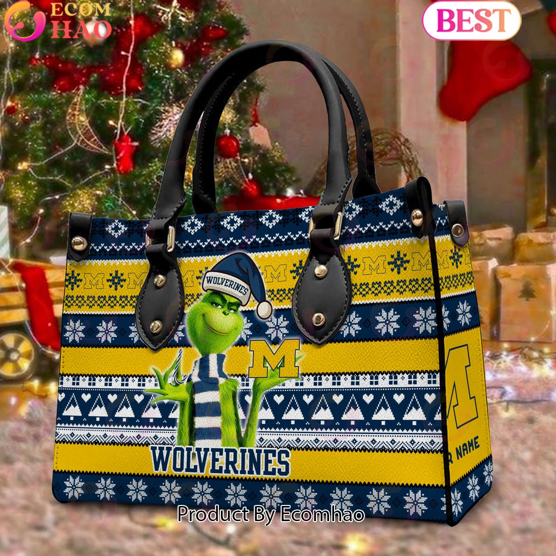 NCAA Michigan Wolverines Grinch Christmas Women Leather Hand Bag