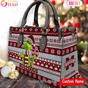 NCAA Mississippi State Bulldogs Grinch Christmas Women Leather Hand Bag