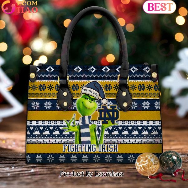 NCAA Notre Dame Fighting Irish Grinch Christmas Women Leather Hand Bag