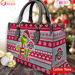 NCAA Ohio State Buckeyes Grinch Christmas Women Leather Hand Bag