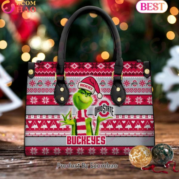 NCAA Ohio State Buckeyes Grinch Christmas Women Leather Hand Bag