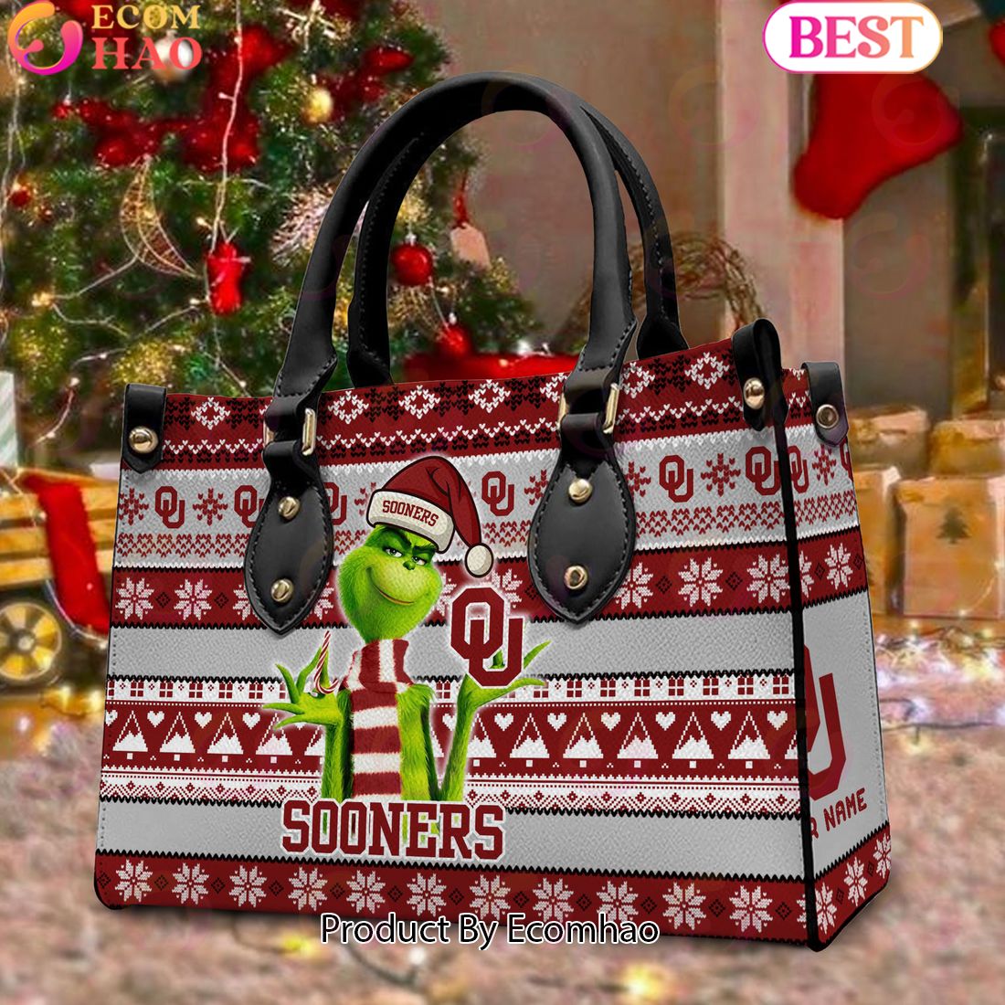 NCAA Oklahoma Sooners Grinch Christmas Women Leather Hand Bag