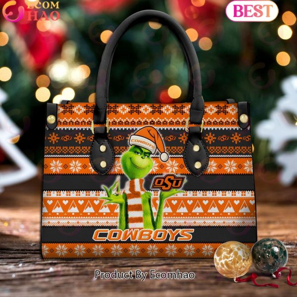 NCAA Oklahoma State Cowboys Grinch Christmas Women Leather Hand Bag