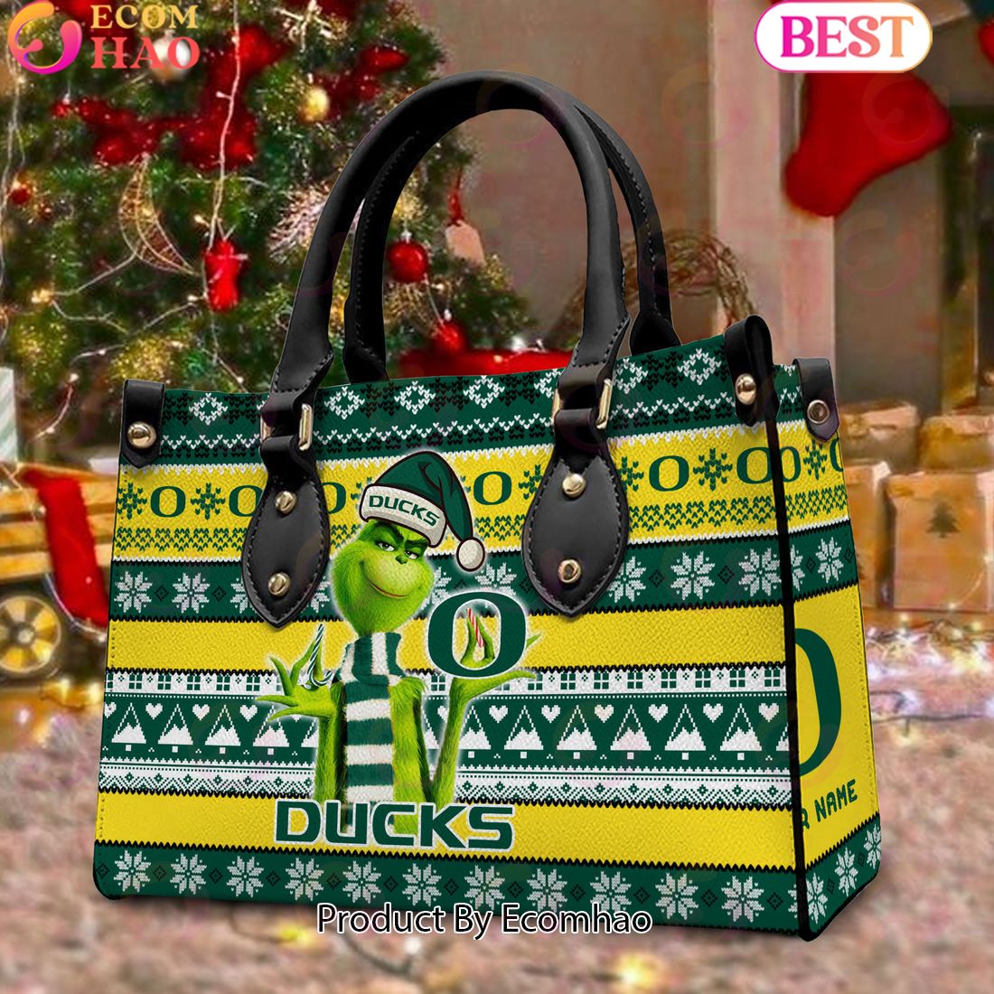 NCAA Oregon Ducks Grinch Christmas Women Leather Hand Bag