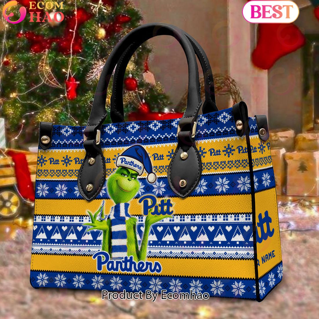 NCAA Pittsburgh Panthers Grinch Christmas Women Leather Hand Bag