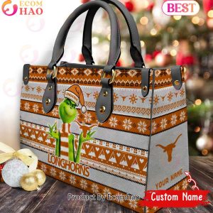 NCAA Texas Longhorns Grinch Christmas Women Leather Hand Bag