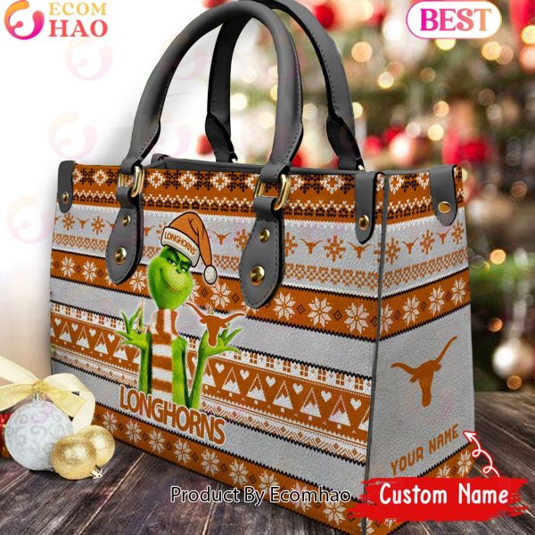 NCAA Texas Longhorns Grinch Christmas Women Leather Hand Bag