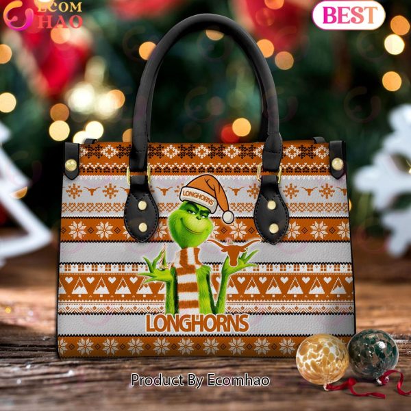 NCAA Texas Longhorns Grinch Christmas Women Leather Hand Bag