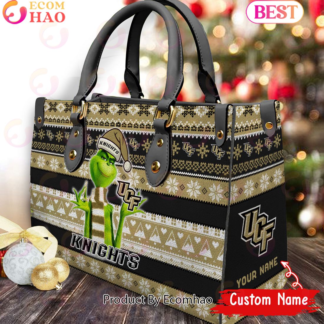 NCAA UCF Knights Grinch Christmas Women Leather Hand Bag