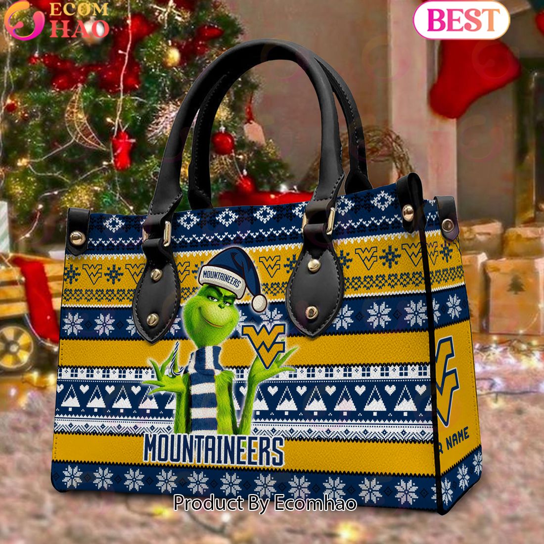 NCAA West Virginia Mountaineers Grinch Christmas Women Leather Hand Bag