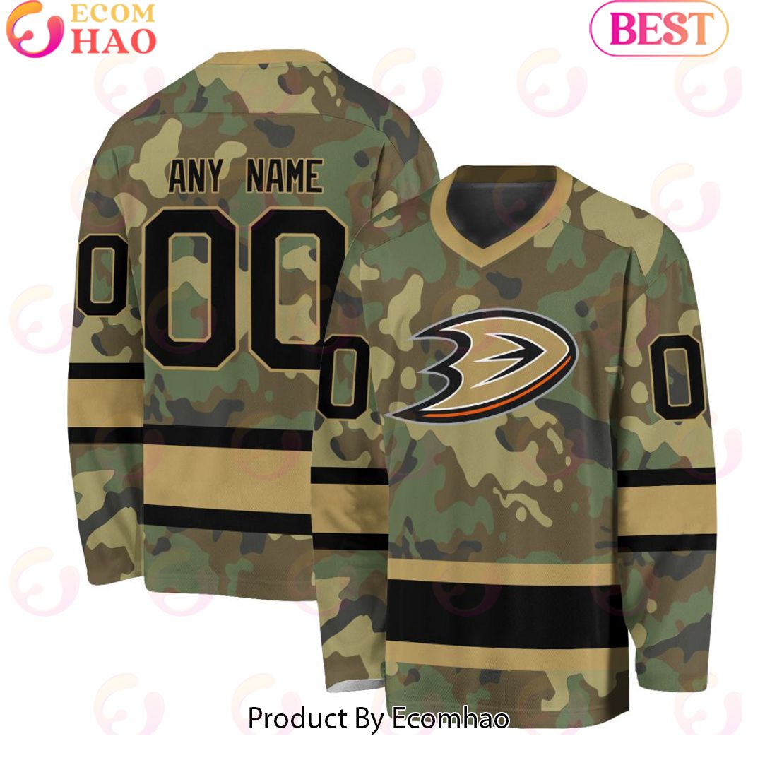 NHL Anaheim Ducks Special Camo Design V-neck Long Sleeve