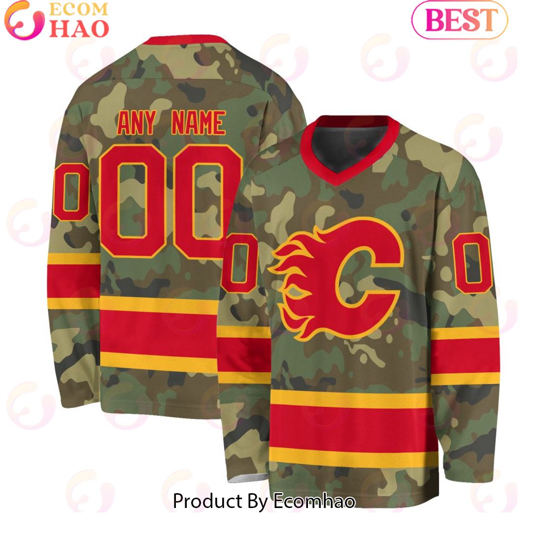 NHL Calgary Flames Special Camo Design V-neck Long Sleeve